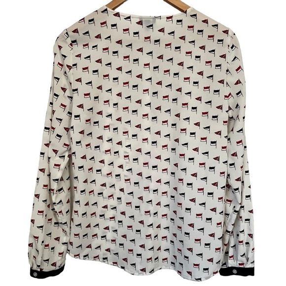 Talbots Nautical Print Long Sleeved Half Button up Blouse Size 8 - Picture 4 of 8
